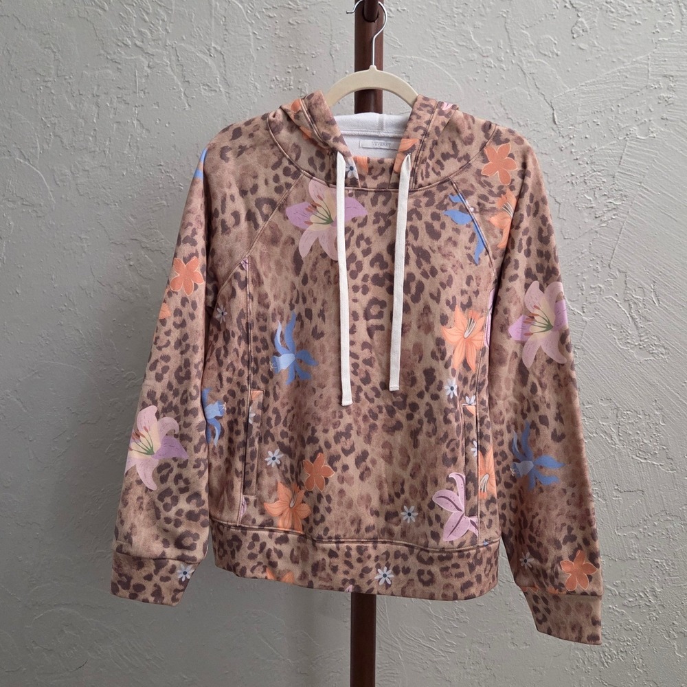 T193. Leopard and Floral Print Hoodie Sweatshirt